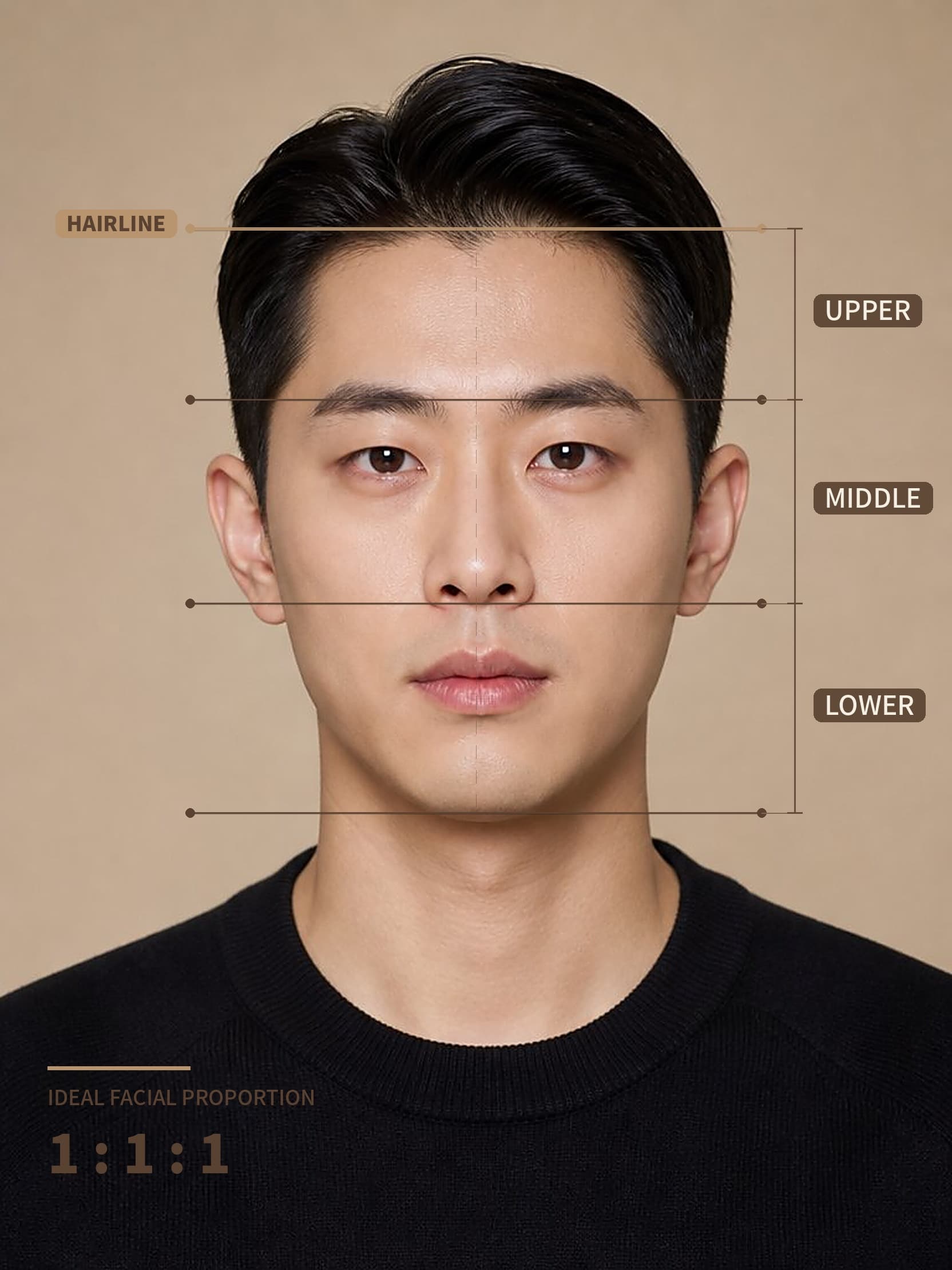 이상적 얼굴 비율 분석 - 남성 모발선 디자인